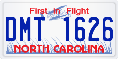 NC license plate DMT1626
