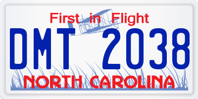NC license plate DMT2038