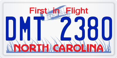 NC license plate DMT2380