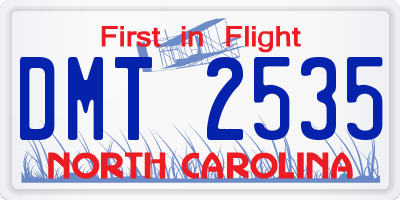 NC license plate DMT2535