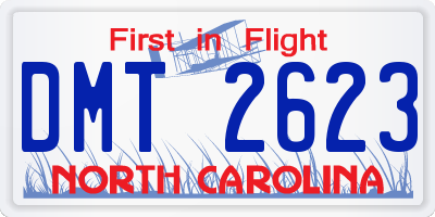 NC license plate DMT2623
