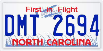 NC license plate DMT2694