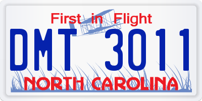 NC license plate DMT3011