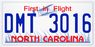 NC license plate DMT3016