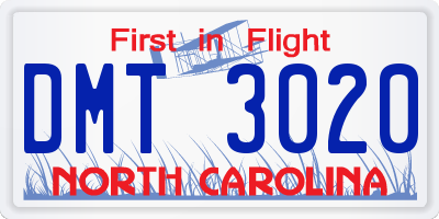 NC license plate DMT3020