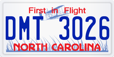 NC license plate DMT3026
