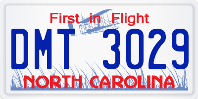 NC license plate DMT3029
