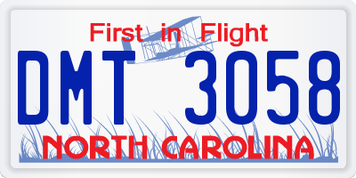 NC license plate DMT3058