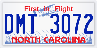NC license plate DMT3072