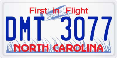 NC license plate DMT3077