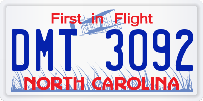 NC license plate DMT3092