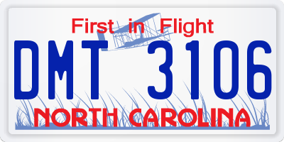 NC license plate DMT3106