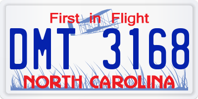NC license plate DMT3168