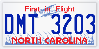 NC license plate DMT3203