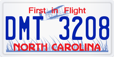 NC license plate DMT3208