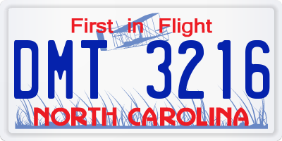 NC license plate DMT3216