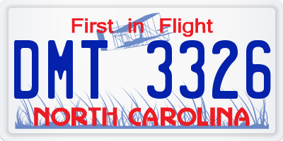 NC license plate DMT3326
