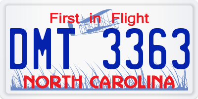 NC license plate DMT3363