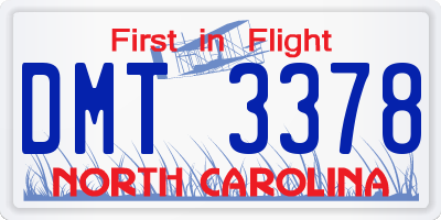 NC license plate DMT3378