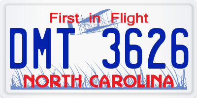 NC license plate DMT3626