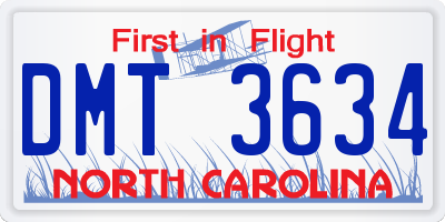 NC license plate DMT3634