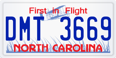 NC license plate DMT3669