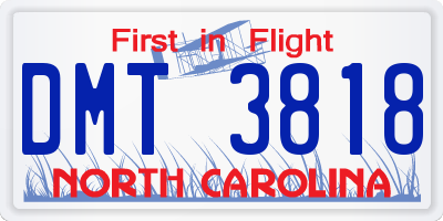 NC license plate DMT3818