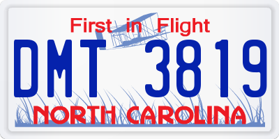 NC license plate DMT3819