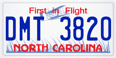 NC license plate DMT3820