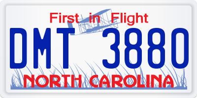 NC license plate DMT3880