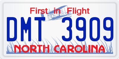 NC license plate DMT3909