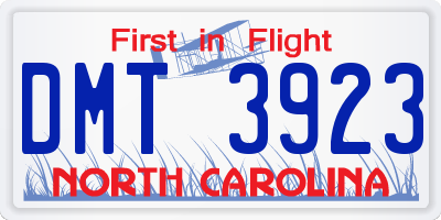 NC license plate DMT3923