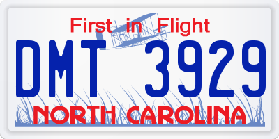 NC license plate DMT3929