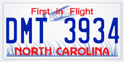 NC license plate DMT3934