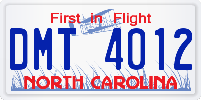 NC license plate DMT4012