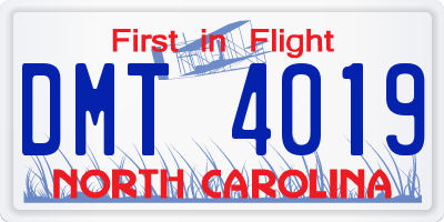 NC license plate DMT4019