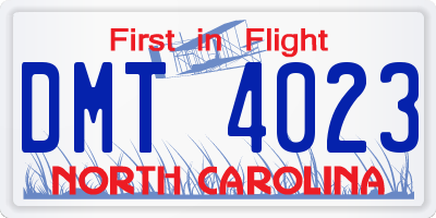 NC license plate DMT4023