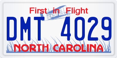 NC license plate DMT4029