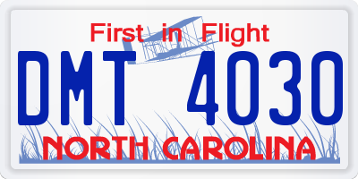 NC license plate DMT4030