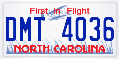 NC license plate DMT4036