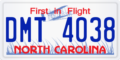 NC license plate DMT4038