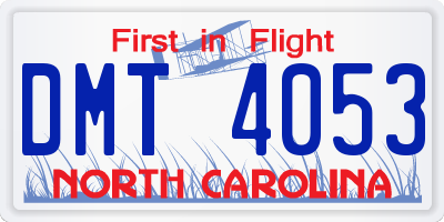 NC license plate DMT4053