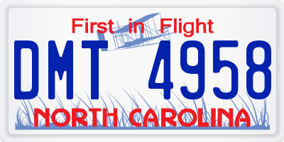 NC license plate DMT4958