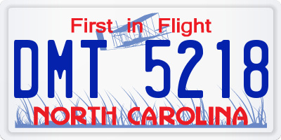 NC license plate DMT5218