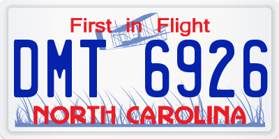 NC license plate DMT6926