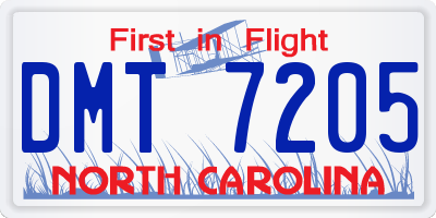 NC license plate DMT7205