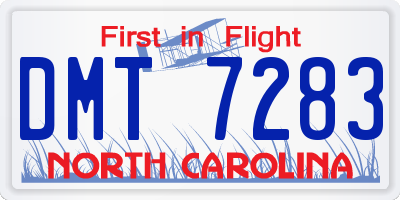 NC license plate DMT7283
