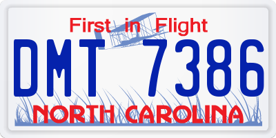 NC license plate DMT7386