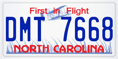 NC license plate DMT7668