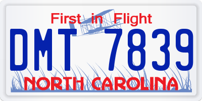 NC license plate DMT7839